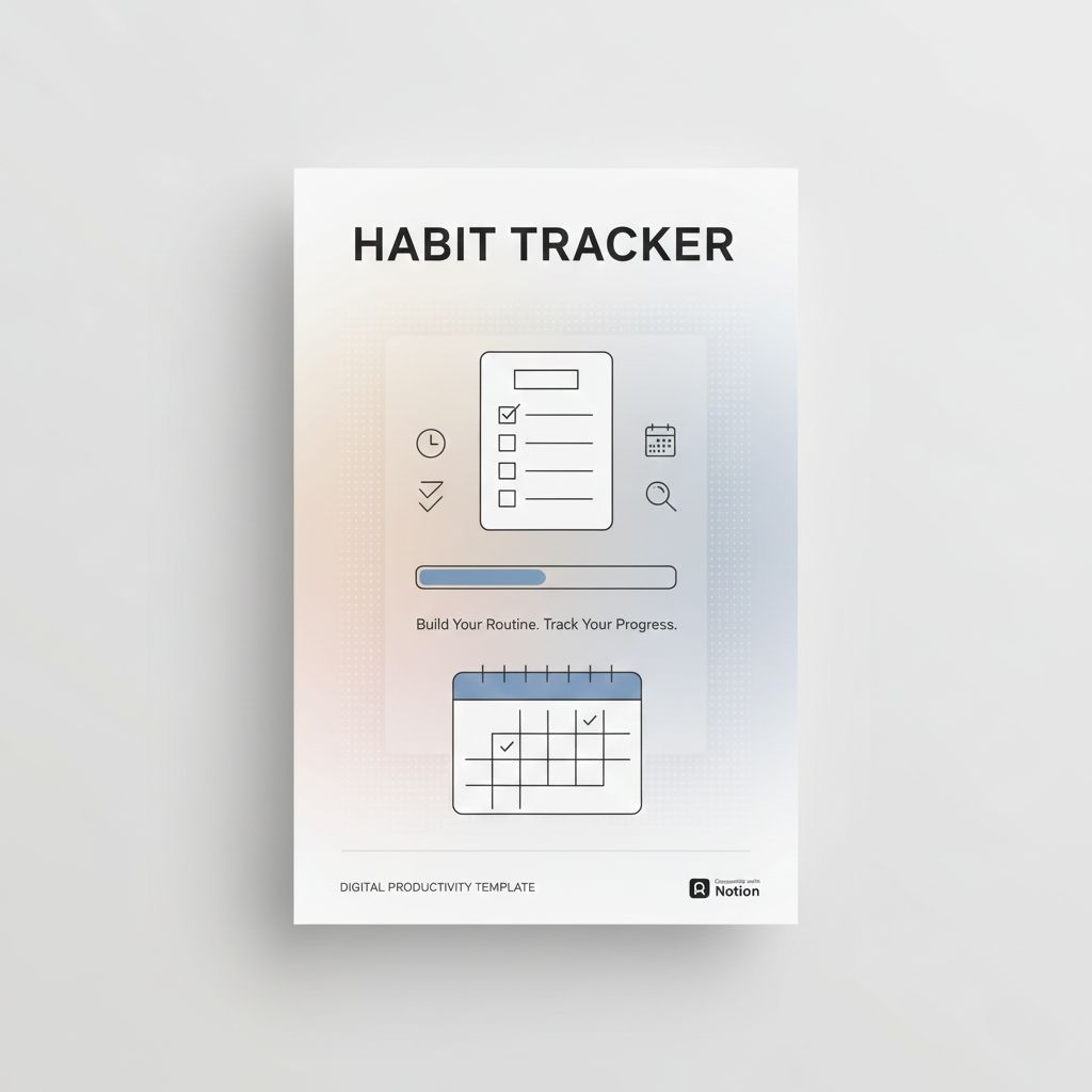 Habit tracker digital productivity template on a gradient background