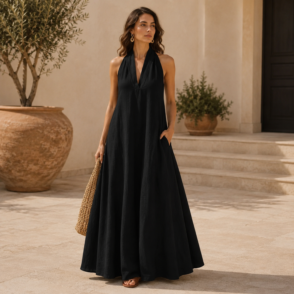 Amara Linen Halter Maxi Dress