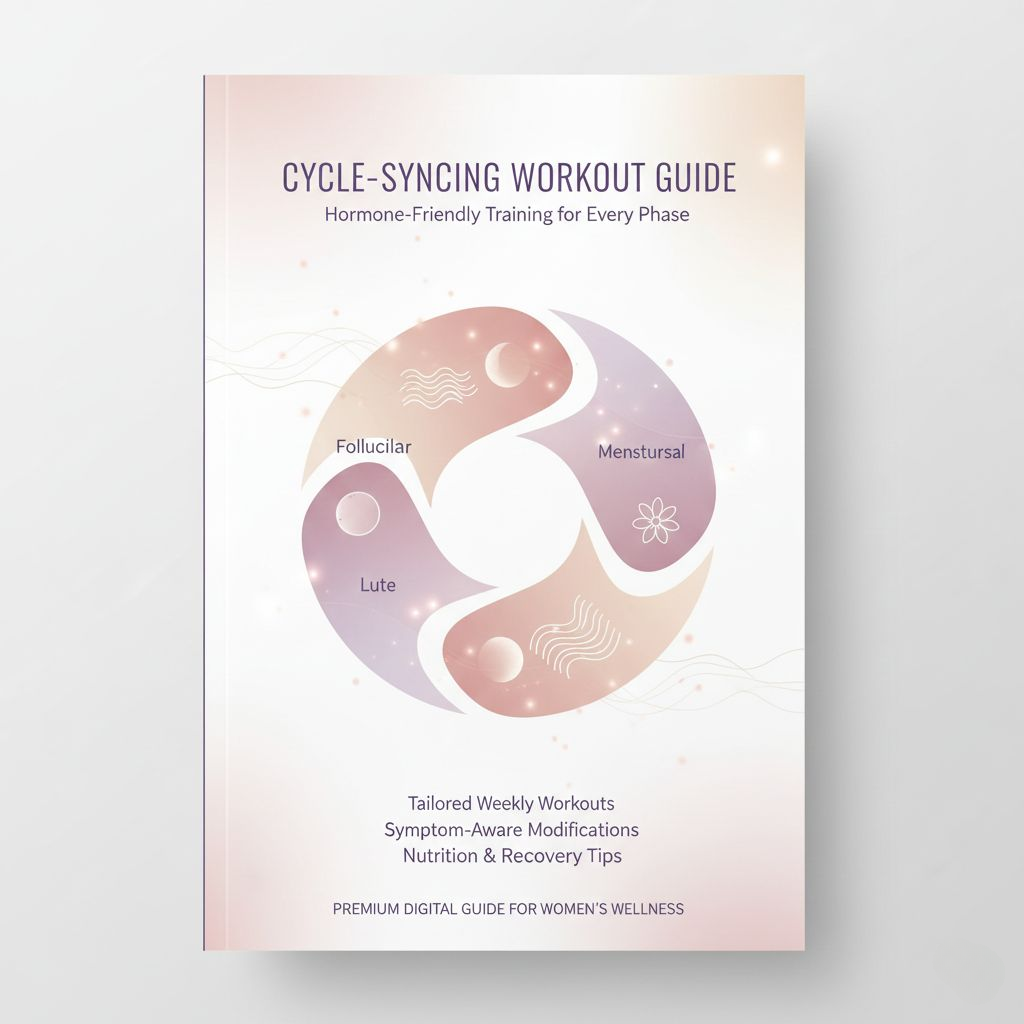 Cycle-syncing workout guide with yin yang symbol on a light background