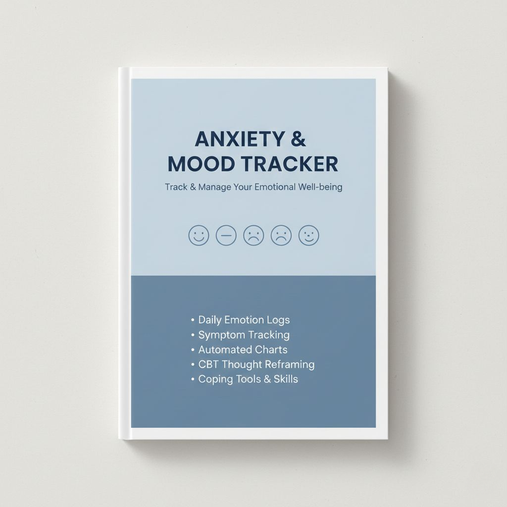 Anxiety and mood tracker with a blue and white design on a light gray background