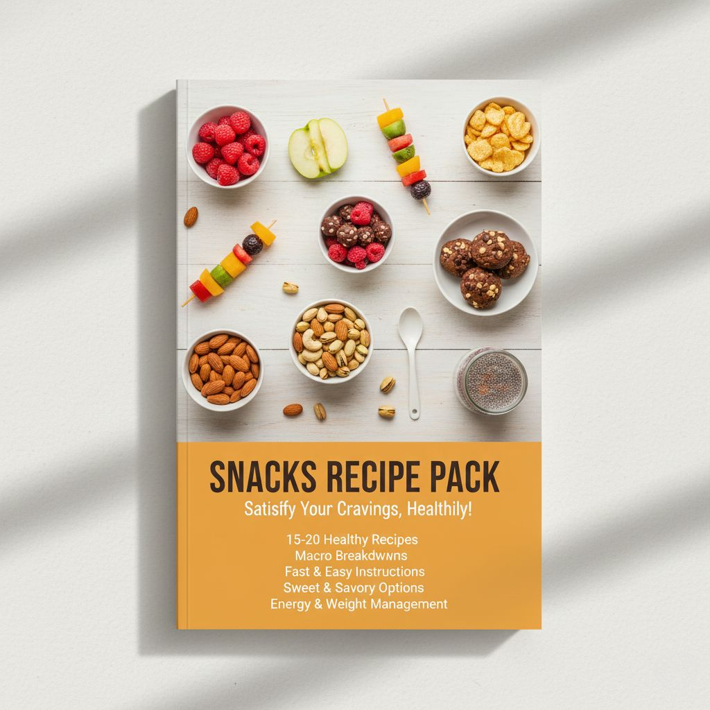 Snacks Recipe Pack book cover with various snacks on a white background