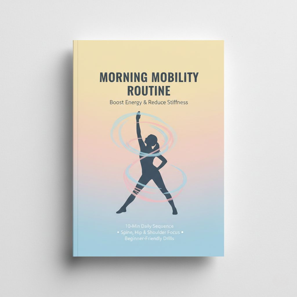 Book titled 'Morning Mobility Routine' with a gradient cover and silhouette of a person exercising.